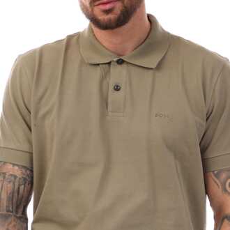BOSS Herenpolo Boss Logo Detail in Groen - 2XL