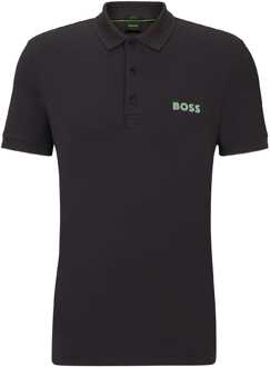 BOSS Herenpolo Boss Paule Mesh Logo Slim Fit in Charcoal Houtskool