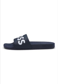 BOSS Men's Boss Aryeh Italian Made Slides with Large Logo Detail in Dark Blue Blauw - EU 39/ UK 6
