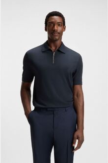 BOSS Men's Boss H-Paras 57 Zip-Neck Polo Shirt in Dark Blue Blauw