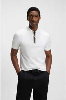 BOSS Men's Boss H-Paras 65 Zip-Placket Polo Shirt in White Wit - XS