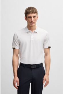 BOSS Men's Boss Parlay 147 Rubberised Logo Polo Shirt in White Wit - XL