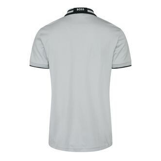 BOSS Men's Boss Paule Tape Stripe Collar Polo Shirt in Grey Grijs