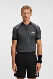 BOSS Men's Boss PL_TOC Matchball Zip-Neck Mesh Polo Shirt in Black Zwart