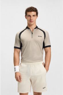 BOSS Men's Boss PL_TOC Matchball Zip-Neck Mesh Polo Shirt in White Wit