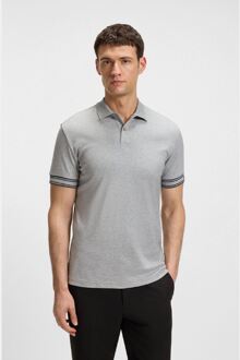 BOSS Men's Boss Zone Stripe Cuff Polo Shirt in Silver Zilver