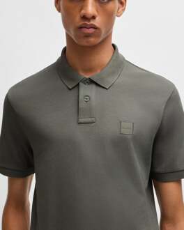 Boss Orange Passenger Heren Stretch-Katoenen Slim-Fit Polo Shirt met Logo Patches - maat Grijs