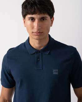 Boss Orange Passenger Heren Stretchkatoenen Slim-Fit Polo Shirt met Logo Patch Blauw - 2XL