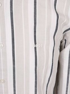 BOSS Relegant Overhemd Linen Blend Streep Grijs