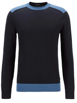 BOSS Triggers Sweater - Moderne, Relaxte Pasvorm, Contrastkleuren Boss , Blue , Heren - 2XL