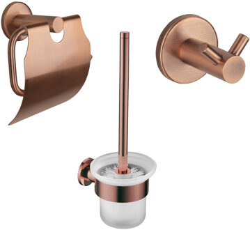 Boss & Wessing Accessoires Set BWS Colorato Met Borstel, Haak en Toiletrolhouder Geborsteld Koper