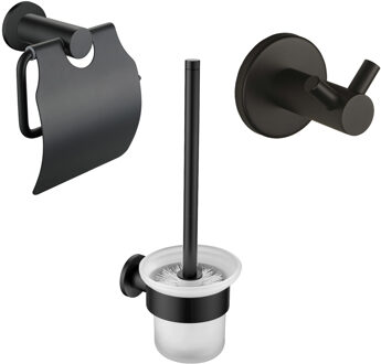 Boss & Wessing Accessoires Set BWS Colorato Met Borstel, Haak en Toiletrolhouder Mat Zwart