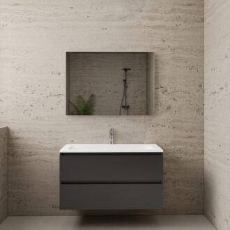 Boss & Wessing ACTIE BWS Badmeubel | Paris | Antraciet 100 cm | Hoogglans Wit Wastafel | 1 of 2 Kraangaten