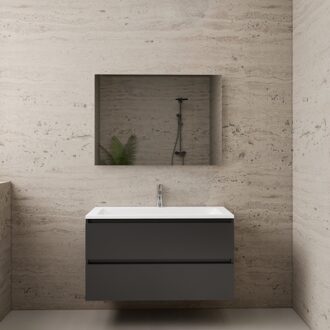 Boss & Wessing ACTIE BWS Badmeubel | Paris | Antraciet 100 cm | Mat Wit Wastafel | 1 of 2 Kraangaten
