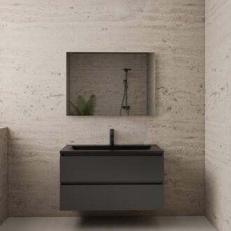 Boss & Wessing ACTIE BWS Badmeubel | Paris | Antraciet 100 cm | Mat Zwart Wastafel | 1 of 2 Kraangaten