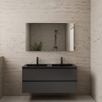 Boss & Wessing ACTIE BWS Badmeubel | Paris | Antraciet 120 cm | Mat Zwart Wastafel | 2 Kraangaten Hoogglans Antraciet