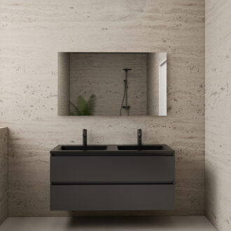 Boss & Wessing ACTIE BWS Badmeubel | Paris | Antraciet 120 cm | Mat Zwart Wastafel | 2 Kraangaten Hoogglans Antraciet