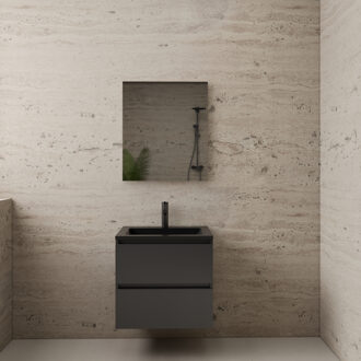 Boss & Wessing ACTIE BWS Badmeubel | Paris | Antraciet 60 cm | Mat Zwart Wastafel | 1 Kraangat Hoogglans Antraciet