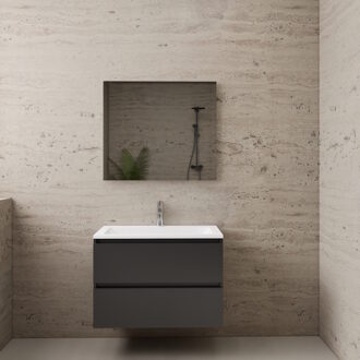 Boss & Wessing ACTIE BWS Badmeubel | Paris | Antraciet 80 cm | Hoogglans Wit Wastafel | 1 Kraangat