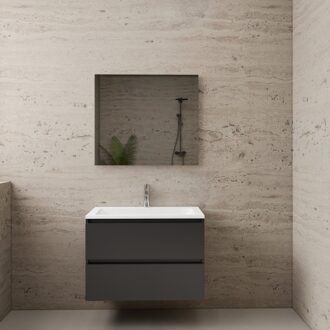 Boss & Wessing ACTIE BWS Badmeubel | Paris | Antraciet 80 cm | Mat Wit Wastafel | 1 Kraangat