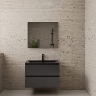 Boss & Wessing ACTIE BWS Badmeubel | Paris | Antraciet 80 cm | Mat Zwart Wastafel | 1 Kraangat Hoogglans Antraciet