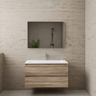 Boss & Wessing ACTIE BWS Badmeubel | Paris | Canyon Oak 100 cm | Hoogglans Wit Wastafel | 1 of 2 Kraangaten