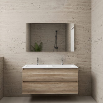 Boss & Wessing ACTIE BWS Badmeubel | Paris | Canyon Oak 120 cm | Mat Wit Wastafel | 2 Kraangaten