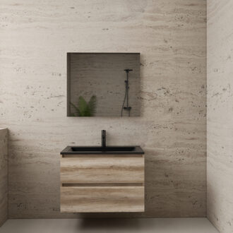 Boss & Wessing ACTIE BWS Badmeubel | Paris | Canyon Oak 80 cm | Mat Zwart Wastafel | 1 Kraangat