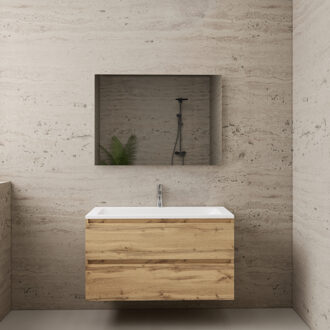 Boss & Wessing ACTIE BWS Badmeubel | Paris | Dakota Oak 100 cm | Hoogglans Wit Wastafel | 1 of 2 Kraangaten