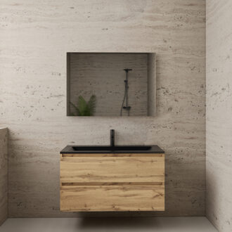 Boss & Wessing ACTIE BWS Badmeubel | Paris | Dakota Oak 100 cm | Mat Zwart Wastafel | 1 of 2 Kraangaten