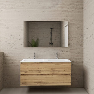 Boss & Wessing ACTIE BWS Badmeubel | Paris | Dakota Oak 120 cm | Mat Wit Wastafel | 2 Kraangaten