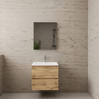 Boss & Wessing ACTIE BWS Badmeubel | Paris | Dakota Oak 60 cm | Hoogglans Wit Wastafel | 1 Kraangat