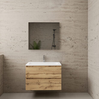 Boss & Wessing ACTIE BWS Badmeubel | Paris | Dakota Oak 80 cm | Hoogglans Wit Wastafel | 1 Kraangat