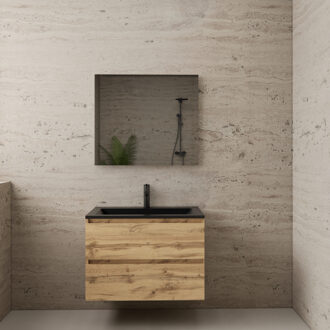 Boss & Wessing ACTIE BWS Badmeubel | Paris | Dakota Oak 80 cm | Mat Zwart Wastafel | 1 Kraangat