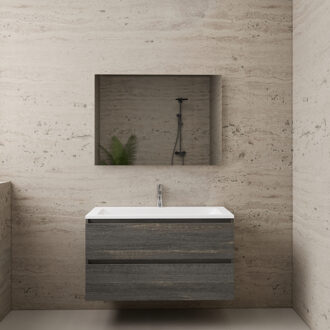 Boss & Wessing ACTIE BWS Badmeubel | Paris | Frey Oak 100 cm | Hoogglans Wit Wastafel | 1 of 2 Kraangaten