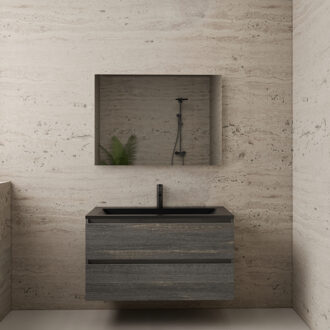 Boss & Wessing ACTIE BWS Badmeubel | Paris | Frey Oak 100 cm | Mat Zwart Wastafel | 1 of 2 Kraangaten