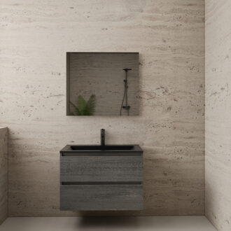 Boss & Wessing ACTIE BWS Badmeubel | Paris | Frey Oak 80 cm | Mat Zwart Wastafel | 1 Kraangat