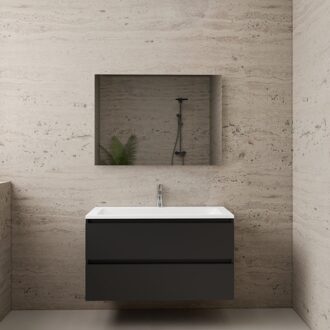 Boss & Wessing ACTIE BWS Badmeubel | Paris | Mat Zwart 100 cm | Hoogglans Wit Wastafel | 1 of 2 Kraangaten