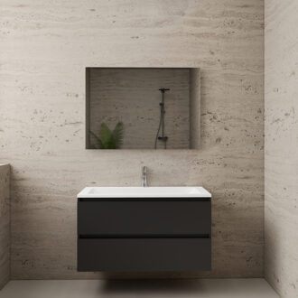 Boss & Wessing ACTIE BWS Badmeubel | Paris | Mat Zwart 100 cm | Hoogglans Wit Wastafel | 1 of 2 Kraangaten