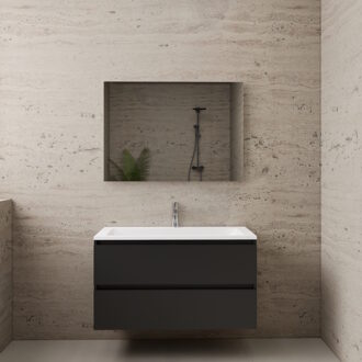 Boss & Wessing ACTIE BWS Badmeubel | Paris | Mat Zwart 100 cm | Mat Wit Wastafel | 1 of 2 Kraangaten