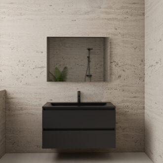 Boss & Wessing ACTIE BWS Badmeubel | Paris | Mat Zwart 100 cm | Mat Zwart Wastafel | 1 of 2 Kraangaten