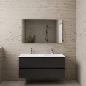 Boss & Wessing ACTIE BWS Badmeubel | Paris | Mat Zwart 120 cm | Hoogglans Wit Wastafel | 2 Kraangaten