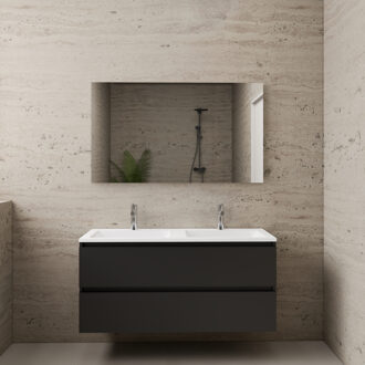 Boss & Wessing ACTIE BWS Badmeubel | Paris | Mat Zwart 120 cm | Hoogglans Wit Wastafel | 2 Kraangaten