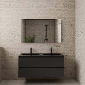 Boss & Wessing ACTIE BWS Badmeubel | Paris | Mat Zwart 120 cm | Mat Zwart Wastafel | 2 Kraangaten