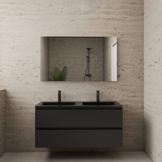 Boss & Wessing ACTIE BWS Badmeubel | Paris | Mat Zwart 120 cm | Mat Zwart Wastafel | 2 Kraangaten