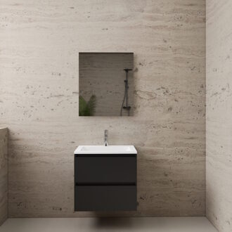 Boss & Wessing ACTIE BWS Badmeubel | Paris | Mat Zwart 60 cm | Hoogglans Wit Wastafel | 1 Kraangat