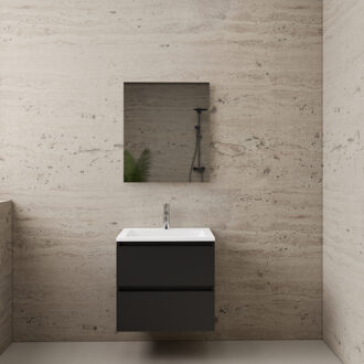 Boss & Wessing ACTIE BWS Badmeubel | Paris | Mat Zwart 60 cm | Hoogglans Wit Wastafel | 1 Kraangat