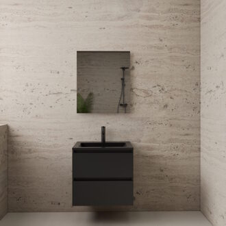 Boss & Wessing ACTIE BWS Badmeubel | Paris | Mat Zwart 60 cm | Mat Zwart Wastafel | 1 Kraangat