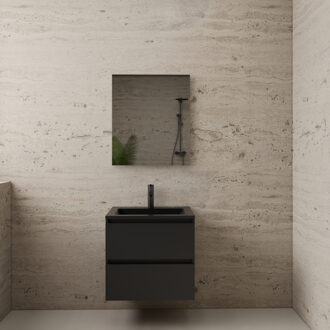 Boss & Wessing ACTIE BWS Badmeubel | Paris | Mat Zwart 60 cm | Mat Zwart Wastafel | 1 Kraangat