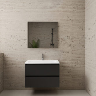 Boss & Wessing ACTIE BWS Badmeubel | Paris | Mat Zwart 80 cm | Hoogglans Wit Wastafel | 1 Kraangat